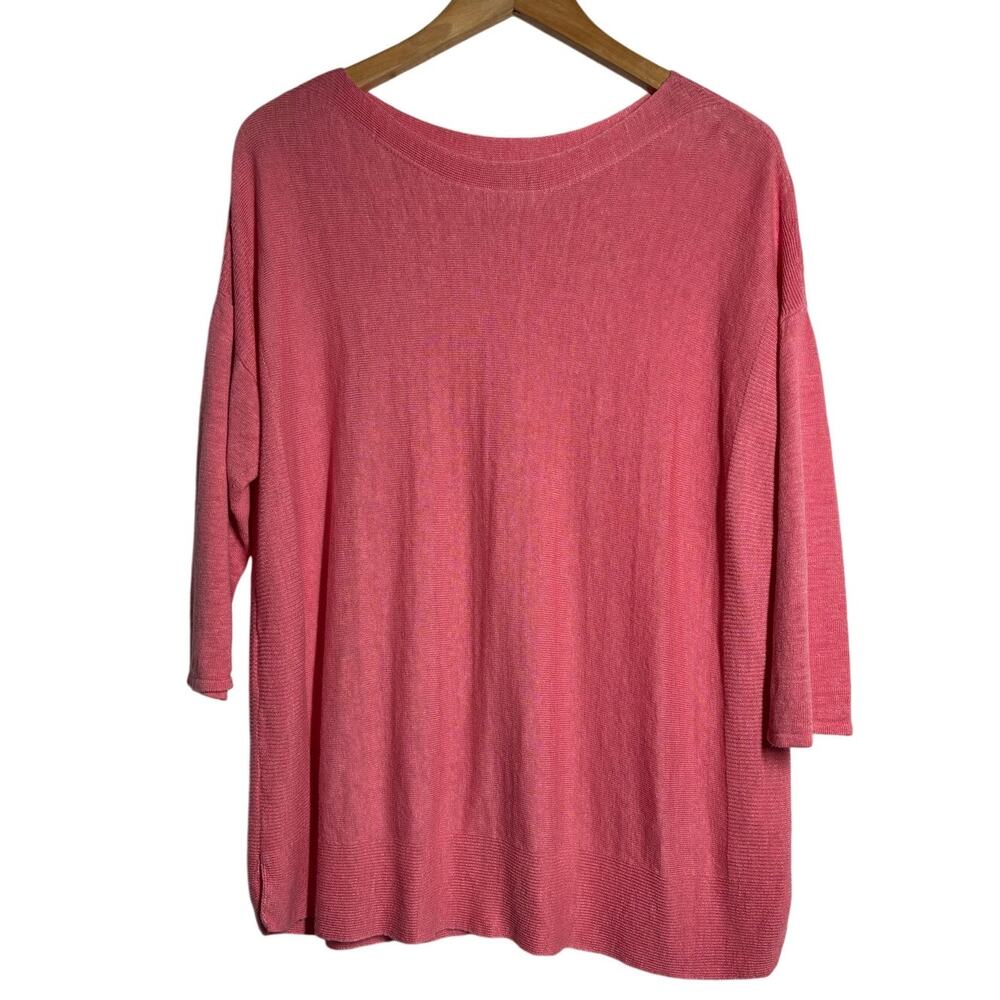 J. Jill Women L/P Pink Linen Blend 3/4 Sleeve Tunic Sweater Business Casual